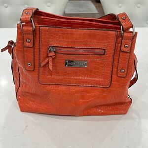 SAG HARBOR SHINY CORAL FAUX LEATHER HANDBAG TOTE SATCHEL PURSE